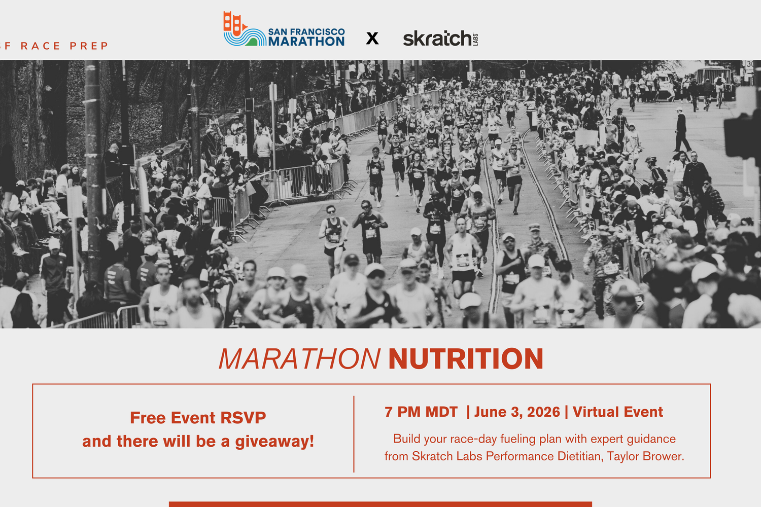 The event Virtual Nutrition Seminar w/ SF Marathon & Skratch Labs is happening June  3, 2026